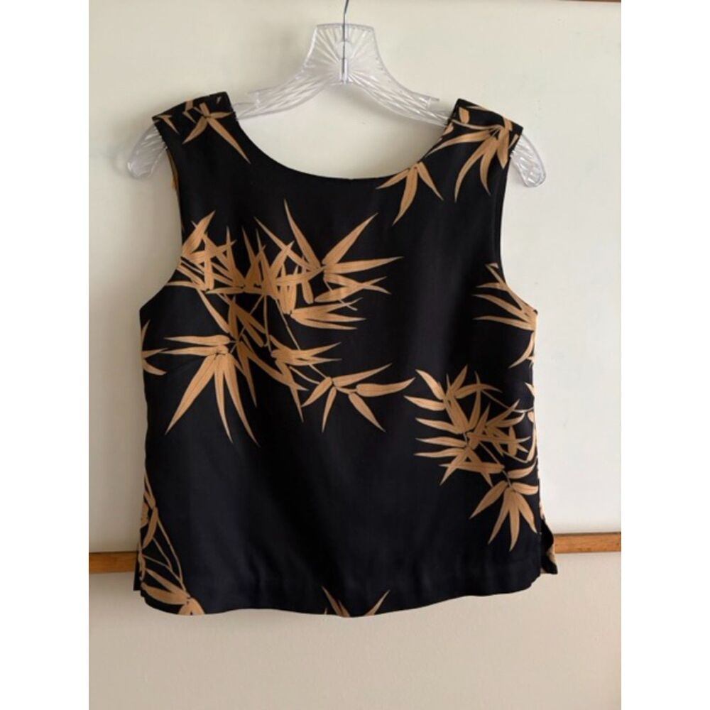 Tommy Bahama 100% Silk Bamboo Print Tank, Black & Tan, Size XS